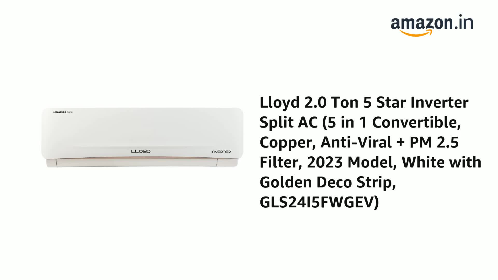 Lloyd Store Lloyd 2.0 Ton 5 Star Inverter Split AC (5 in 1 Convertible, Cools Even at 52°C, Copper, Anti-Viral + PM 2.5 Filter, White with Golden Deco Strip, GLS24I5FWGEV) - best price at Raj Electronics - view 3