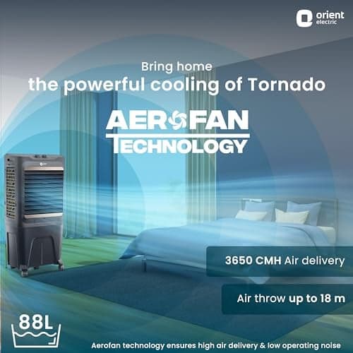Orient Orient Electric Tornado 88L Desert Air Cooler for home | Densenest Honeycomb Pads | Fully Collapsible Louvers, Inverter Compatible | High Air Delivery | 1 Year Warranty by Orient | Dark Grey - Buy in Secunderabad Hyderabad - view 3