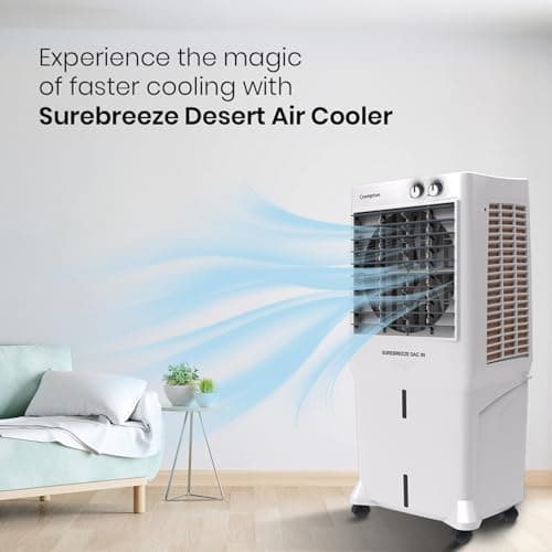 Crompton Store Crompton Surebreeze 95 Desert Air cooler for home | High Density honeycomb pad for faster cooling | 4 way air-deflection & Auto Swing | Faster air delivery| Everlast Pump |With ball bearing advantage - best price at Raj Electronics - view 4