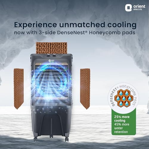 Orient Electric Store Orient Electric Tornado 88L Desert Air Cooler for home | Densenest Honeycomb Pads | Fully Collapsible Louvers, Inverter Compatible | High Air Delivery | 1 Year Warranty by Orient | Dark Grey - best price at Raj Electronics - view 4